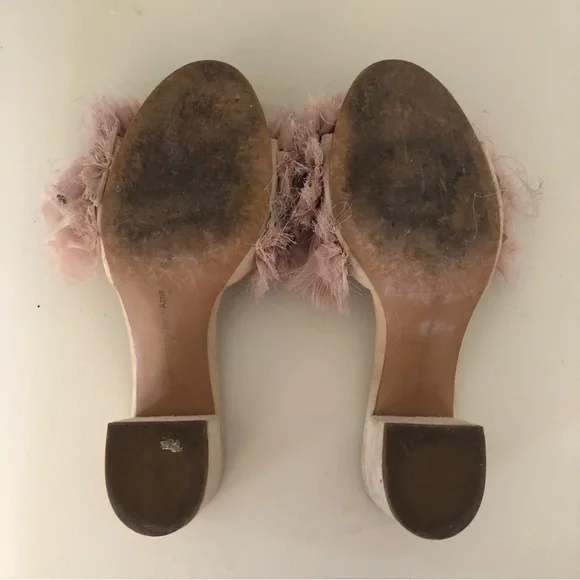 Avec Les Fillies Maya Pink Chiffon Slide Block Heel. Size 8. - Picture 12 of 13